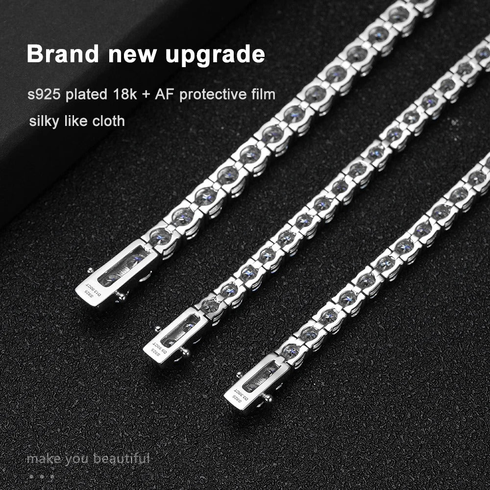 Moissanite Tennis Bracelet – 925 Sterling Silver with 18K White Gold & AF Protective Coating